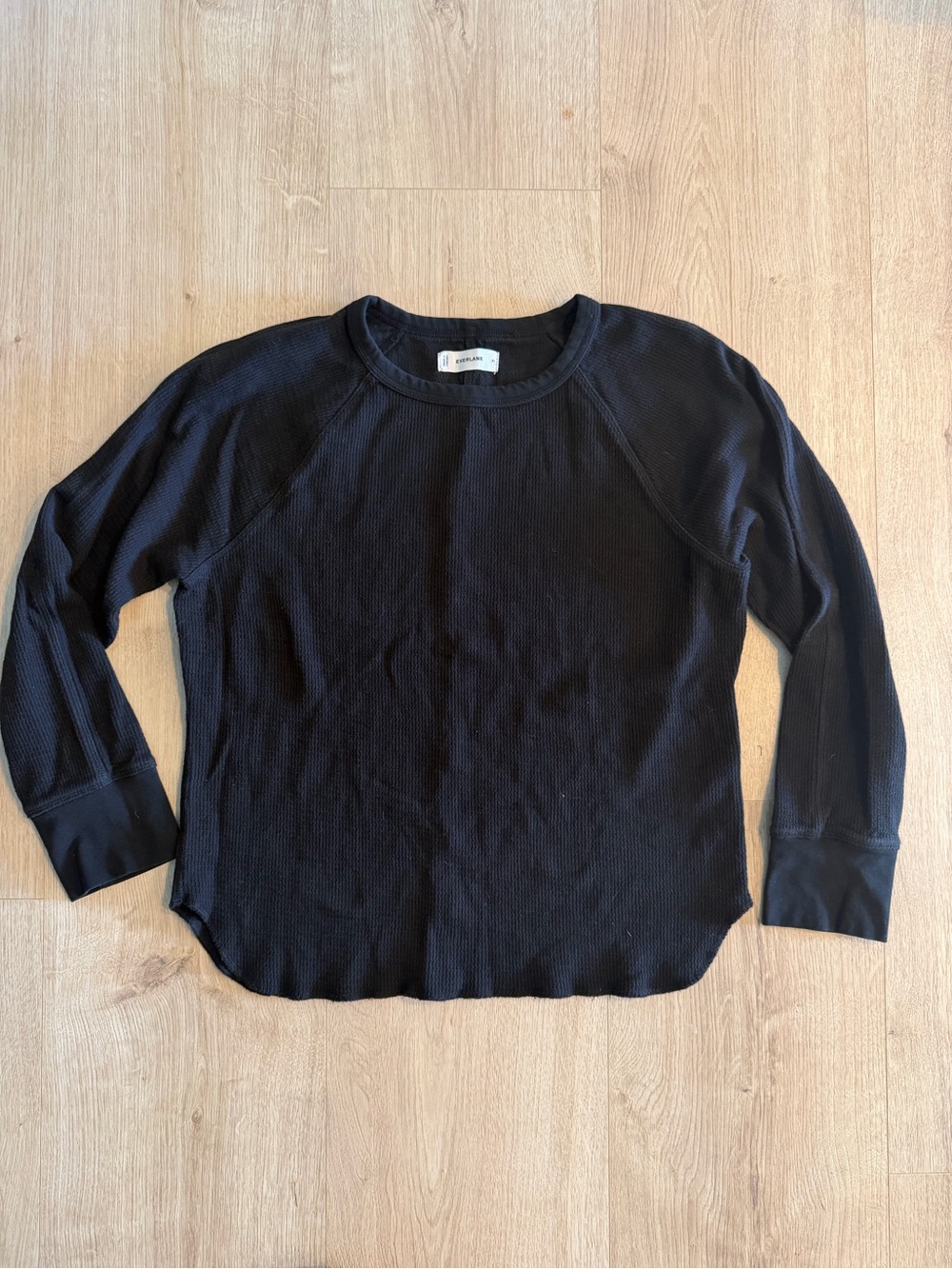 Women’s Everlane Black Long Sleeve Crew Neck Thermal Basic Shirt Size XL Cotton